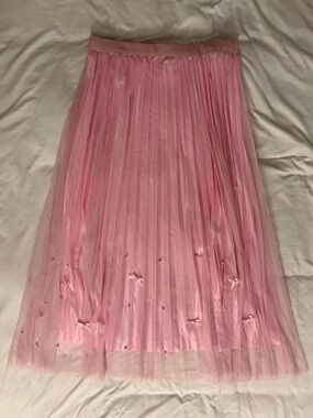 Women's Pink Pleated Tulle Midi Skirt